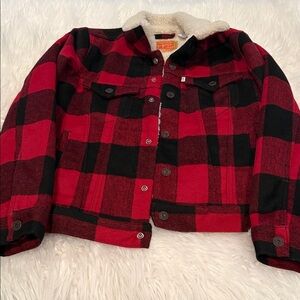Levi's Red and Black Plaid Jean Jacket
